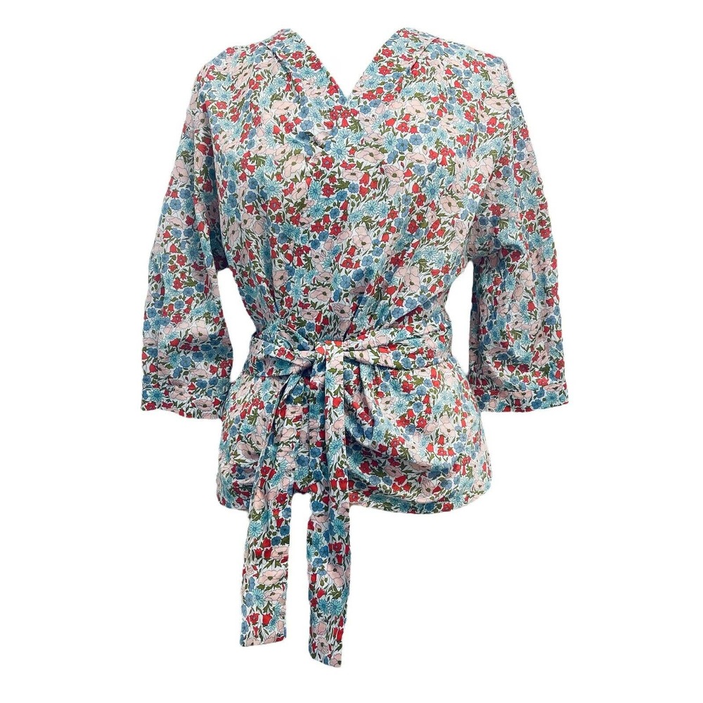 Bagutta Charlotte Floral Wrap Top Blouse Asian 100% Cotton Women’s 8 Italy EUC - Picture 3 of 15